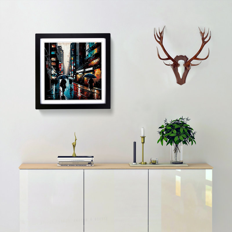 City Of Tokyo Palette Knife - Single Picture Frame Print on Wood, Black