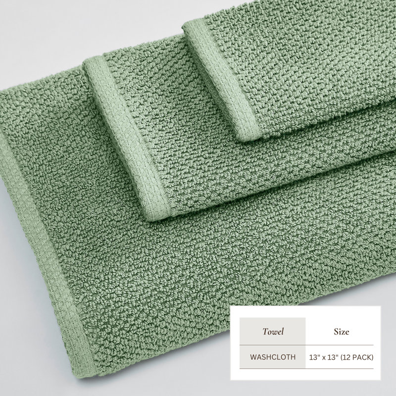 100% Cotton Textured Bath Sheet, Washcloth - 12 Pack, Mineral Blue
