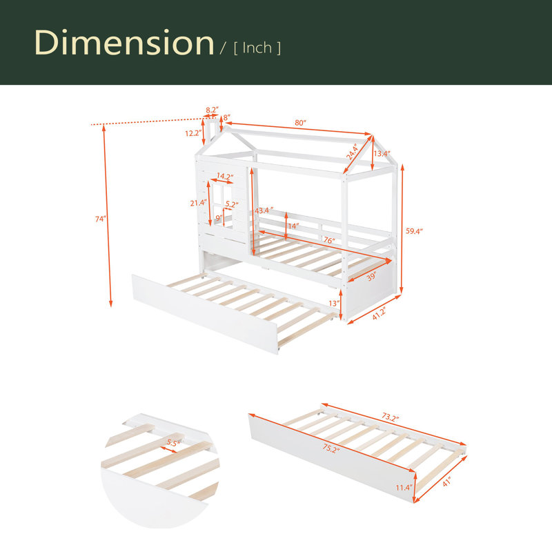 Lit simple en bois avec lit gigogne simple