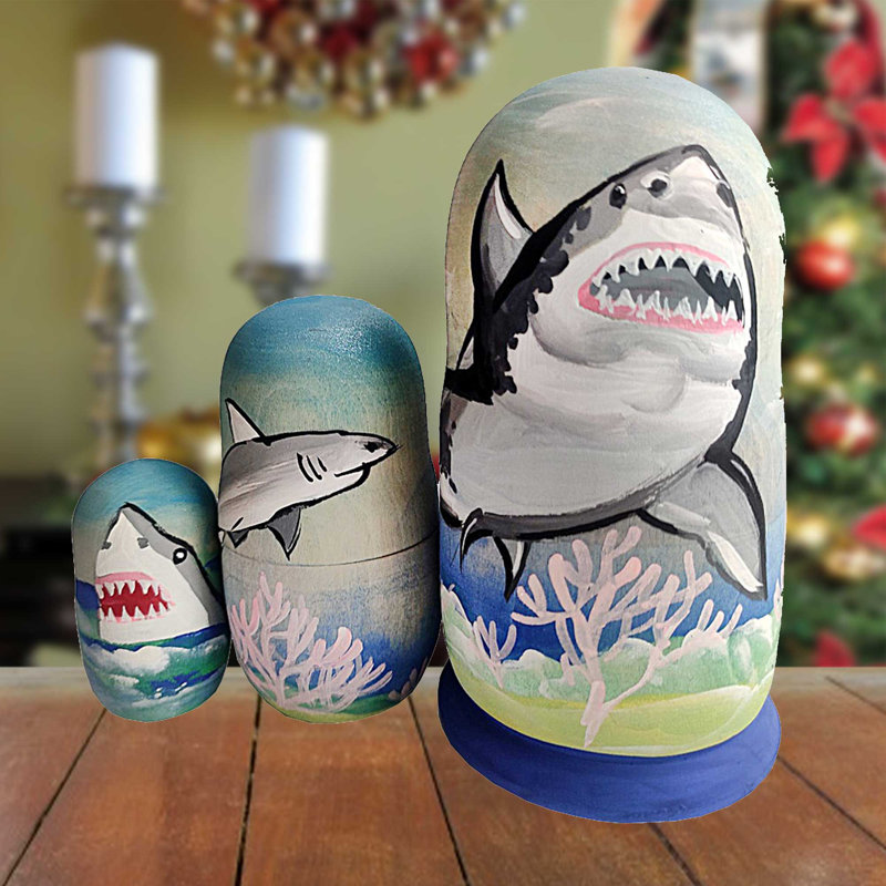 3 Piece Shark Matreshka Nesting Doll Set