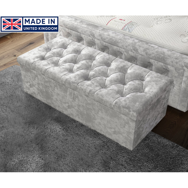 Hillhouse 102cm Wide Tufted Rectangle Ottoman Storage Box with Hydrolic Arm, Silver