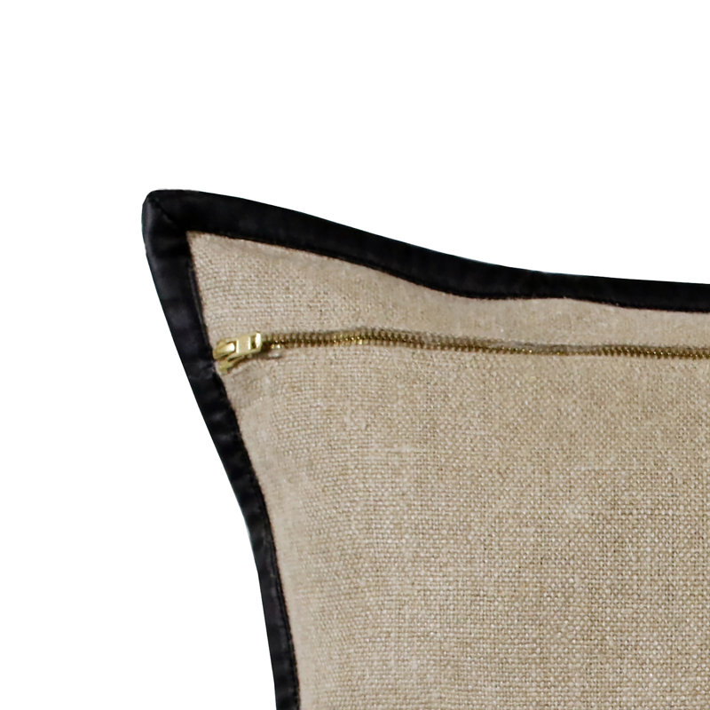 Tan/Black Farmhouse Bordered Hand-Woven Linen Throw Pillow Cover, Pillow Cover Only - No Insert