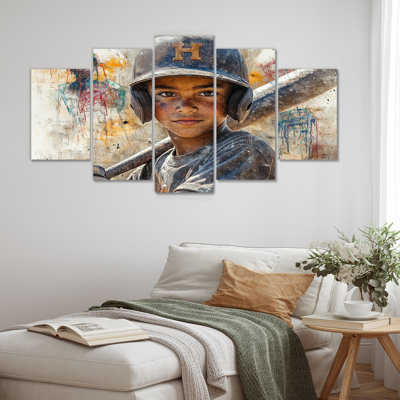 «Young Baseball Joueur» - Ensemble d'art sur toile sport