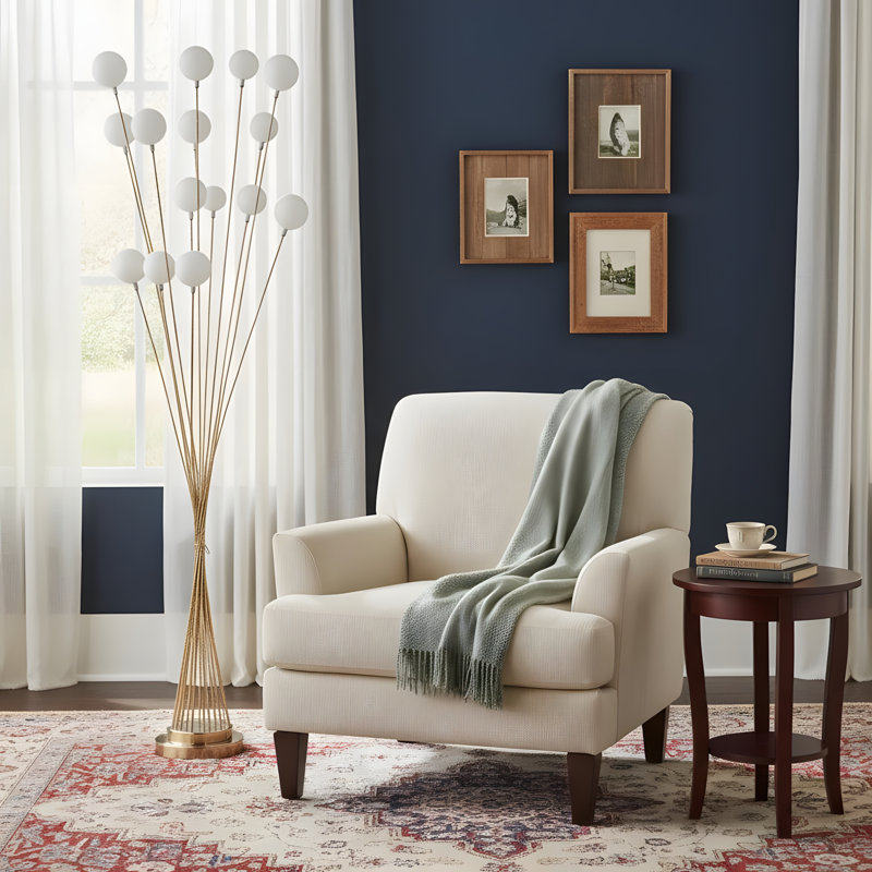 Lampe sur pied à DEL 61,5 pouces à 16 ampoules sphériques en aluminium et métal, Jaune