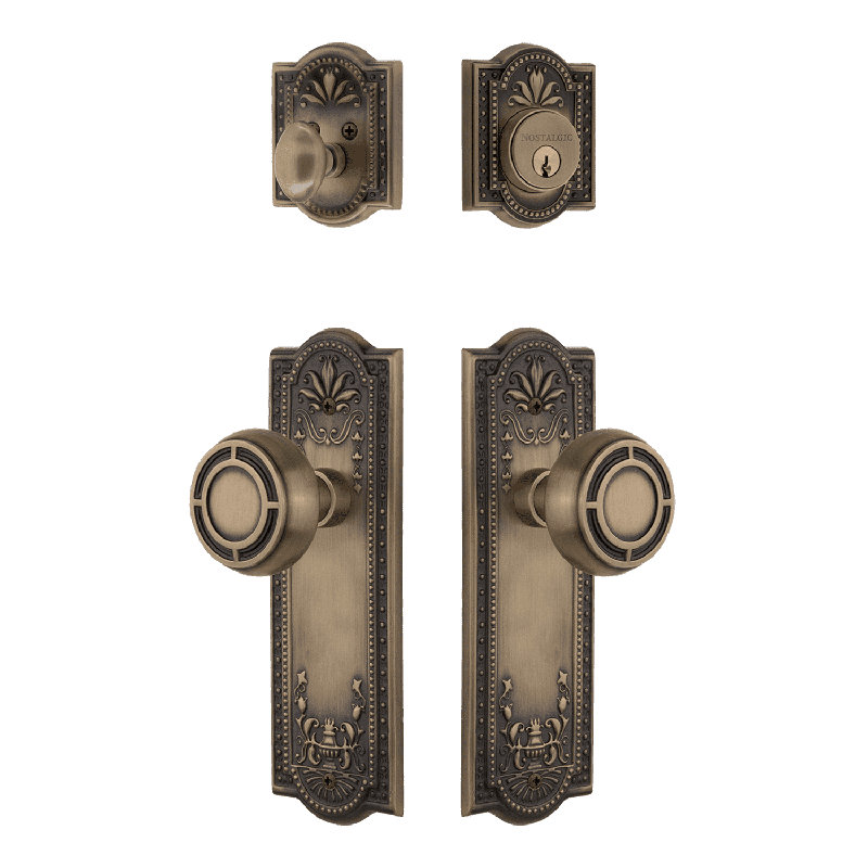 Nostalgic Warehouse Meadows Entry Set with Mission Knob, Antique Brass, 2.75