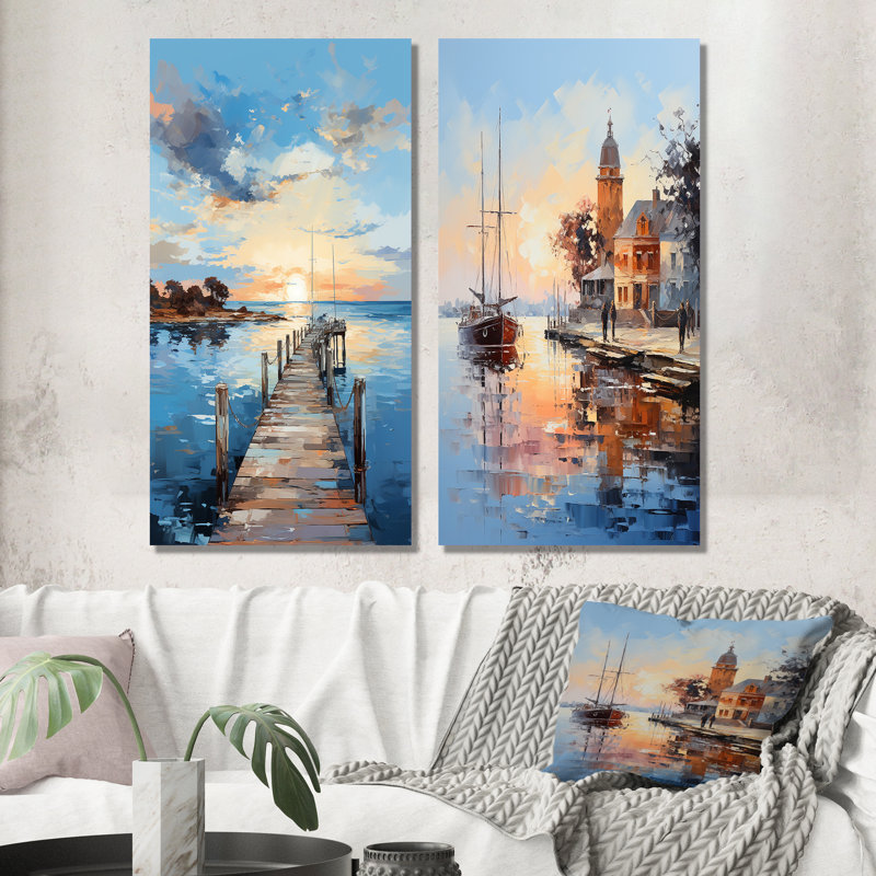 «Pier And Dock Nautical» 2 pièces, Toile tendue, H 40 po x l 40 po