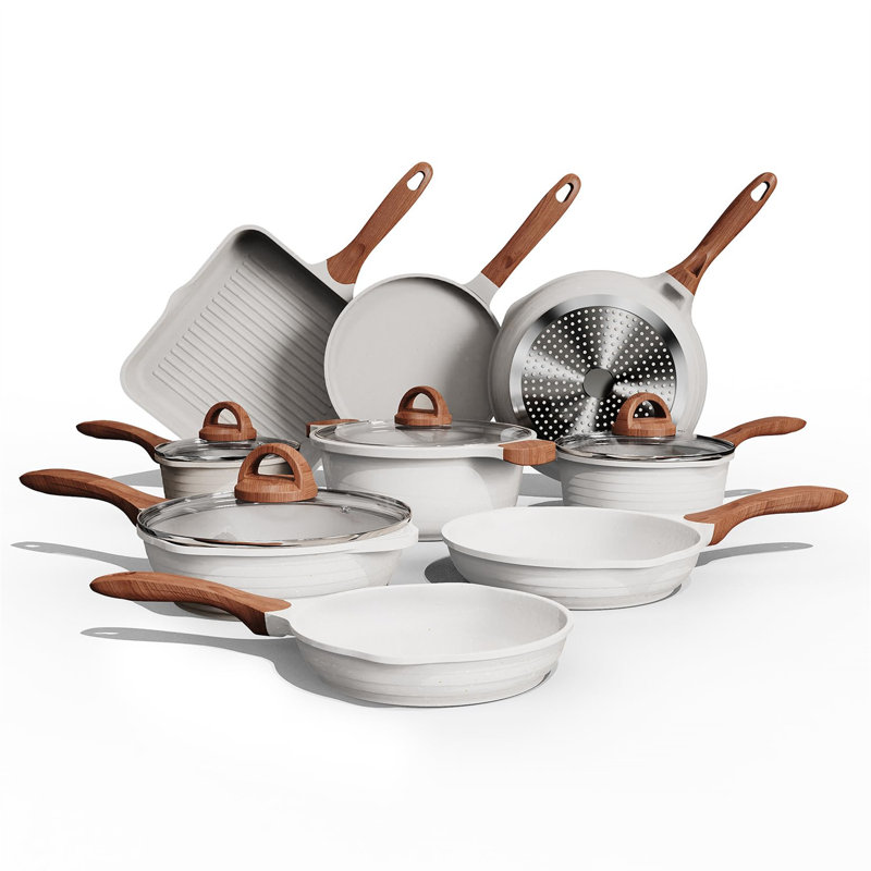 23 - Piece Non-Stick Aluminum Cookware Set, White