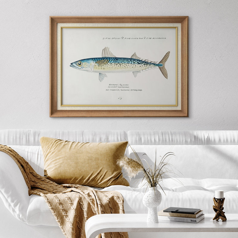 Œuvre de poisson rétro, images de cuisine, impression encadrée sur toile giclée., H 26 po x l 36 po, Natural Premium Frame