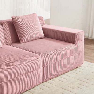 Modern Armless Corduroy Accent Sofa with Toss Pillow, Pink