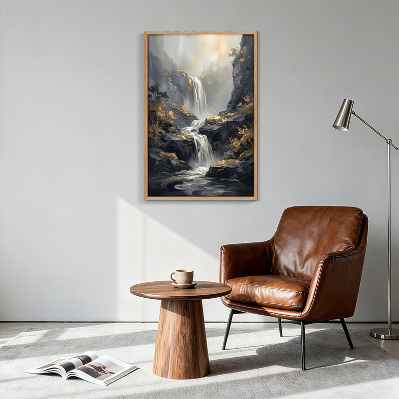 Ensemble de 1 tableau sur toile représentant une cascade de montagne, H 48 po x l 36 po, Naturel