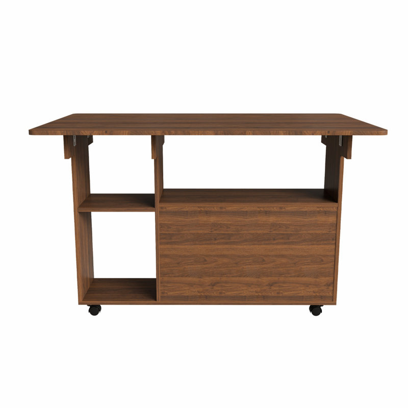 Folding Table with Storage Shelves and Wheels