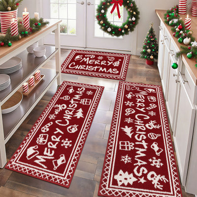 Tapis de couloir de Noël rouge (ensemble de 3)