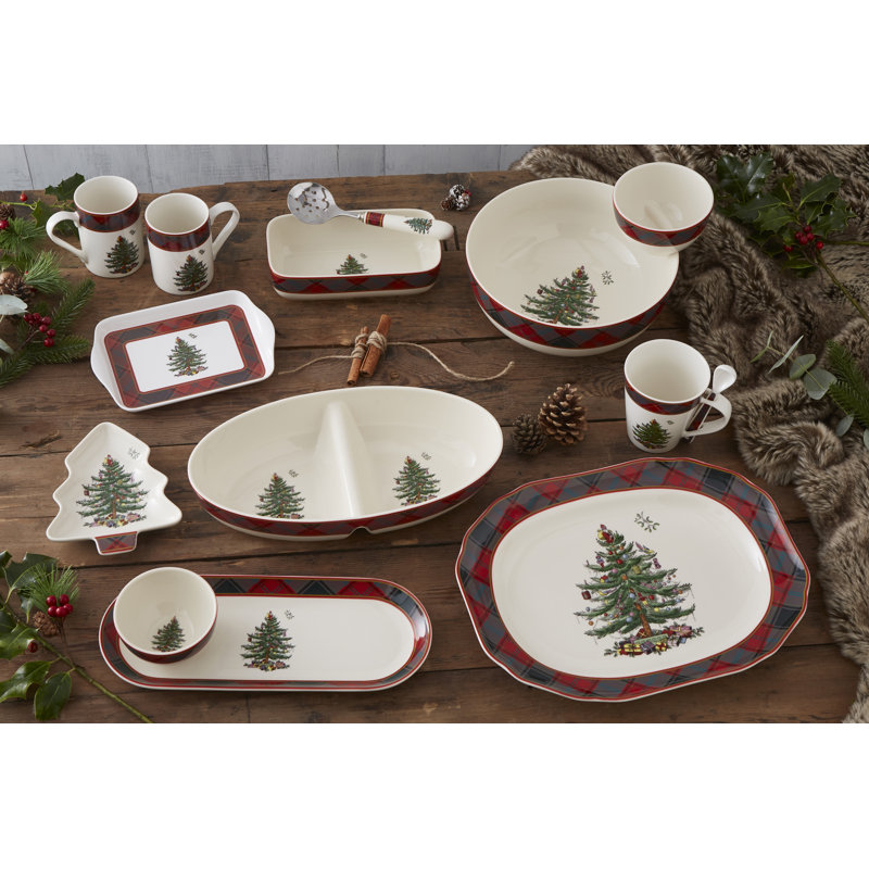 Spode Christmas Tree Tartan 2Pc Rect Servr W/Slt Sp