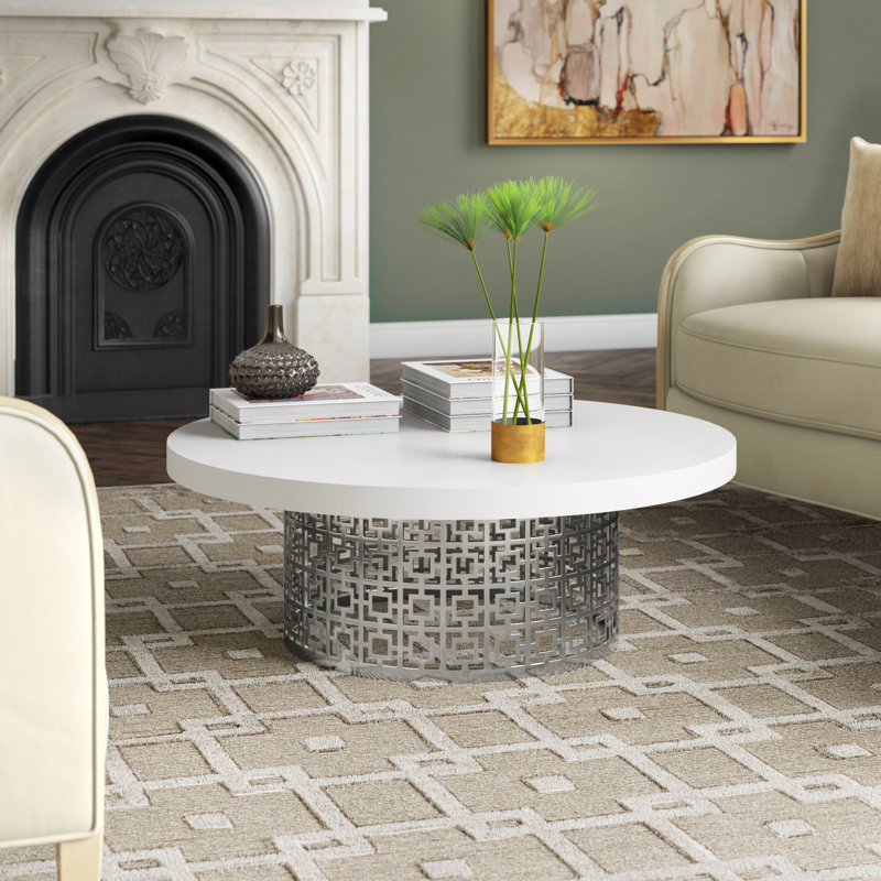 Nixon Coffee Table, Polished Nickel, White
