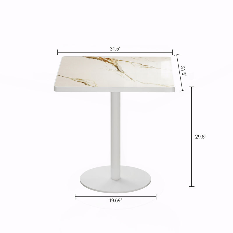 Square Modern Dining Table, White / Silver