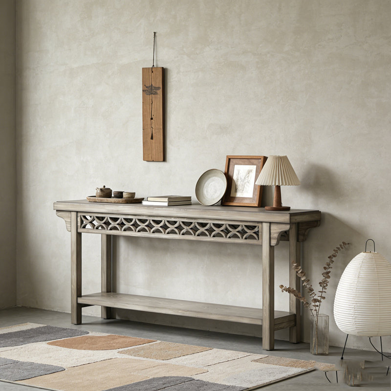Farmhouse Narrow Wood Sofa Table with Storage, Grey
