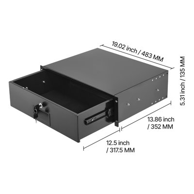 Tiroir 3U à montage en armoire, capacité de charge maximale de 50 lb, armoire verrouillable pour serveur, tiroir coulissant avec serrure et trous de gestion des câbles, pour armoire AV de 19 po ou armoire