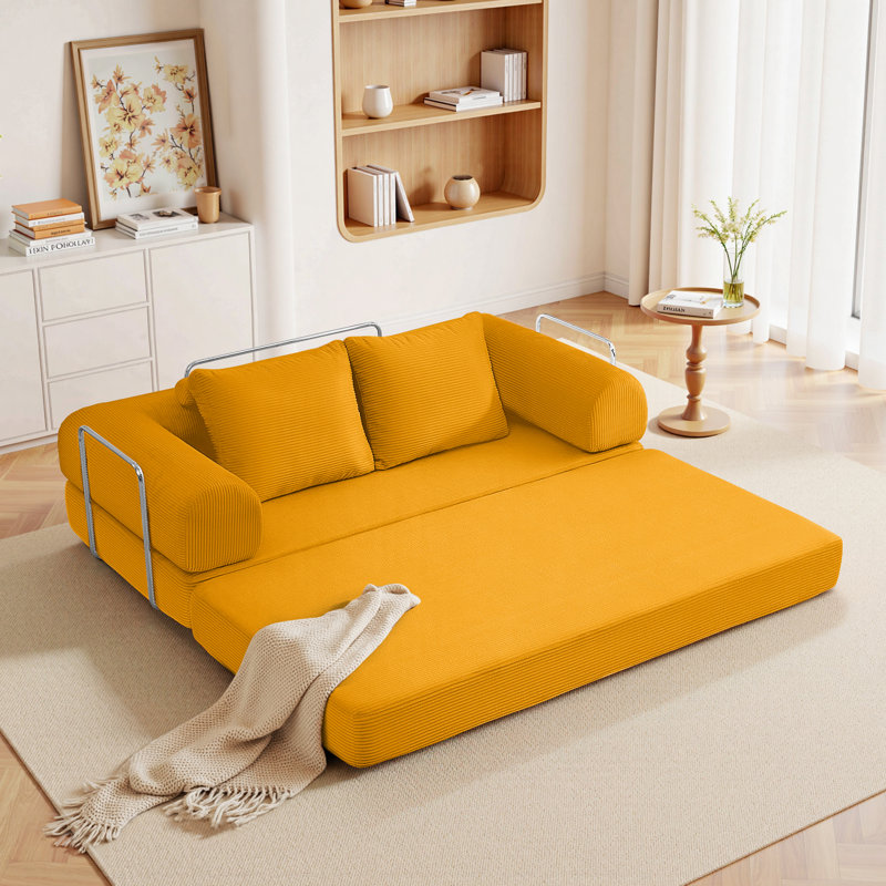 Foldable Modular Corduroy Sofa Bed Convertible Floor Couch , No Assembly Required for Living Room, Bedroom, or Office, Ginger