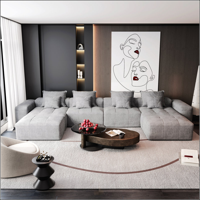 Canapé modulaire surdimensionné Modern, H 25,6 po x l 127,56 po x P 85,04 po, Velours côtelé noir