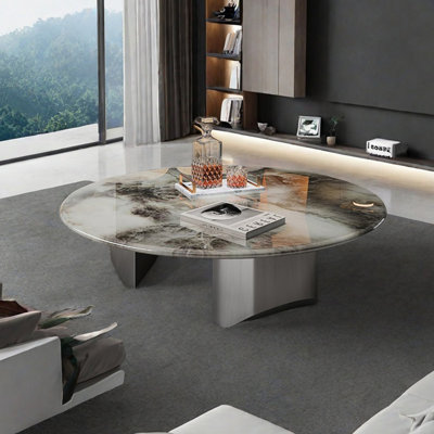 Round supercrystalline stone coffee table