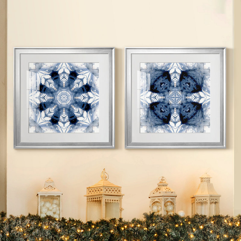 Indigo Kaléidoscope III - ensemble de 2 reproductions d'art, H 22,5 po x l 45 po, Impression encadrée, Argent argent