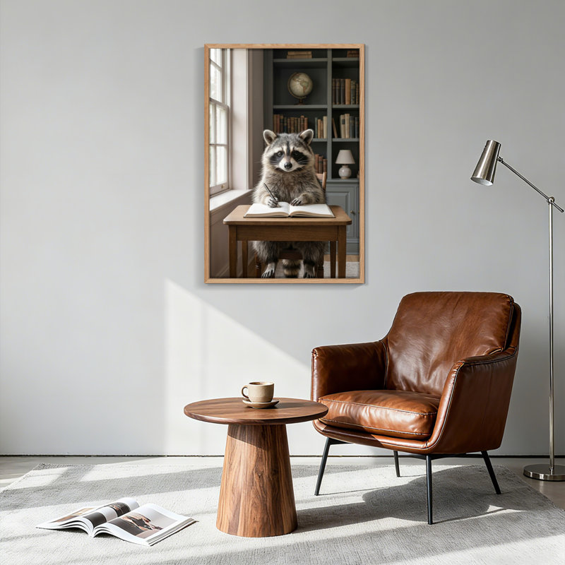 Ensemble de 1 tableau sur toile représentant un étudiant raton laveur, 48"H x 32"W, Naturel