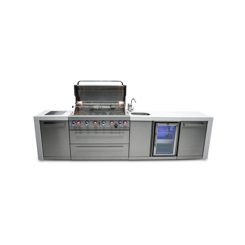 Mont Alpi 6-Burner Stainless Steel Outdoor Kitchen Island Gas Grill + Beverage Center