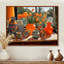 Fleurs orange, vase orange, art de fenêtre mural, salon-9294601-9294597