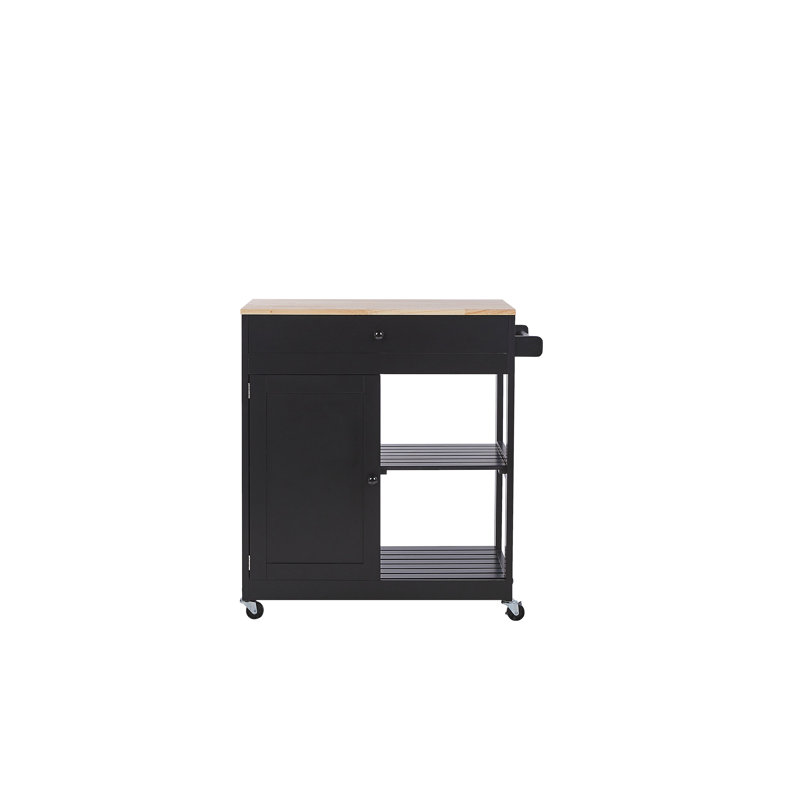 Ambon Solid Wood Top Kitchen Trolley, Black