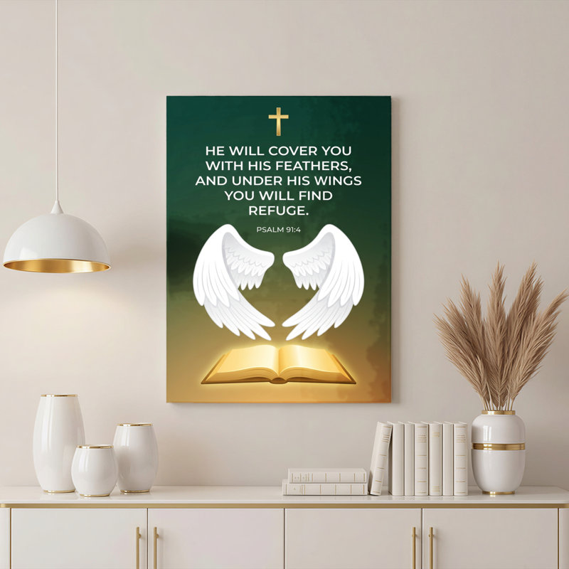 Psaume 914 ailes et bible sur toile tendue, impression d'inspiration chrétienne pour décoration d'églises, H 18 po x l 12 po