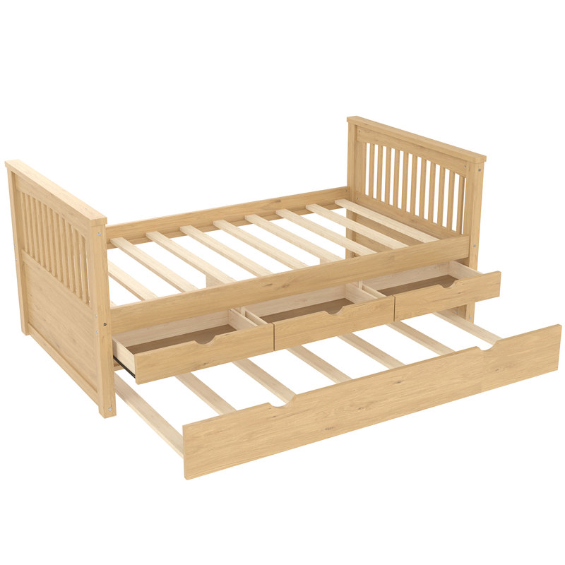 Solid Wood Daybed, With Drawers And Trundle, Natural