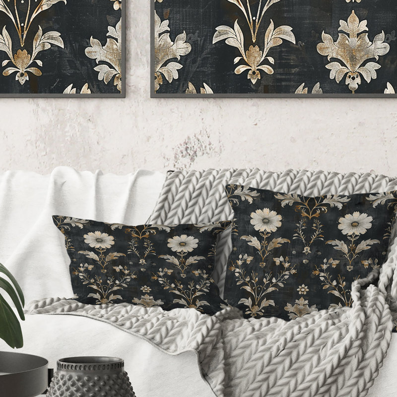 Gris foncé foncé Farmhouse Charm I - Coussin Country, Carrée, 18" x 18"