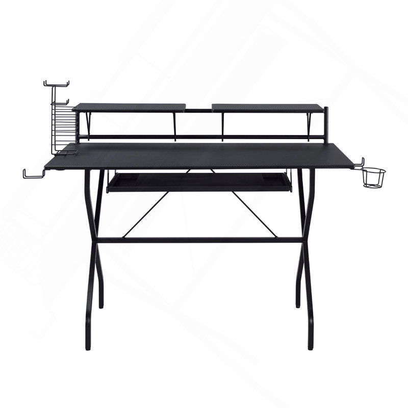 Rectangular Computer Desk With Keyboard Tray, Black