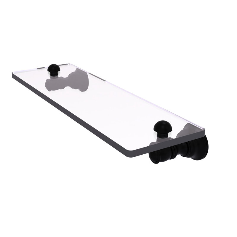 Freyja Glass Accent Shelf with Towel Bar, Matte Black, 2.4" H x 16" W x 5.54" D