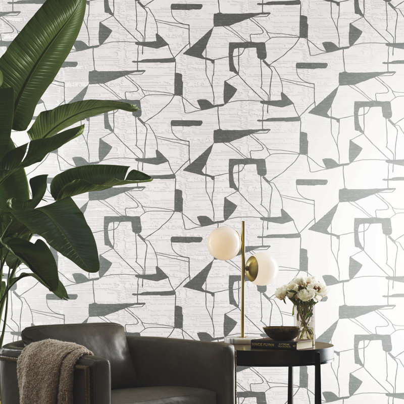 26.9' L x 27" W Wallpaper Roll, White/Gray