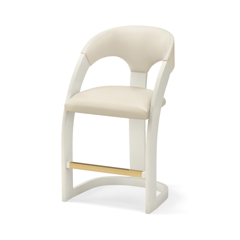 Antique Leather Delia Stool, Cream/White, Counter Stool (26.5" Seat Height)