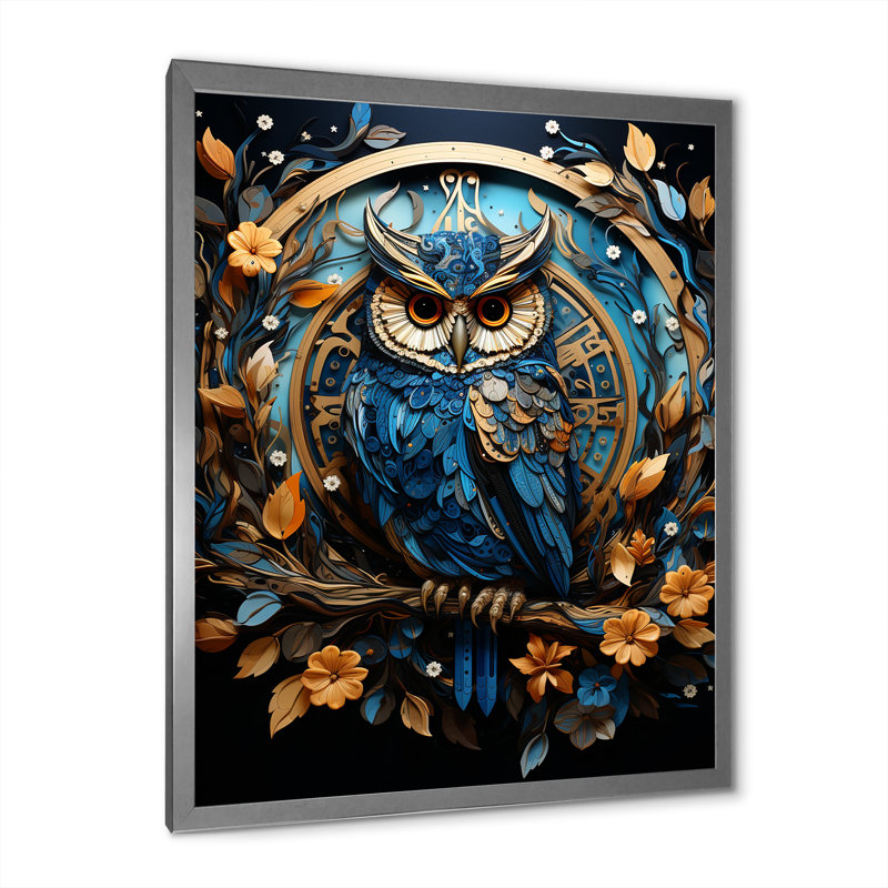 Représentation fantastique d'un hibou enchanté, Encadrement argenté, H 20 po x l 12 po x P 1 po