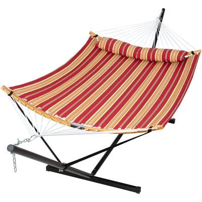 Cruce 55 Inch Large Double Hammock with Stand, 450lbs Capacity, Outdoor Portable Hammock with Curved Sprea