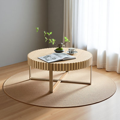Table basse ronde moderne de 31,5 pouces pour salon, petite table basse avec piédestal robuste Modern Handcraft