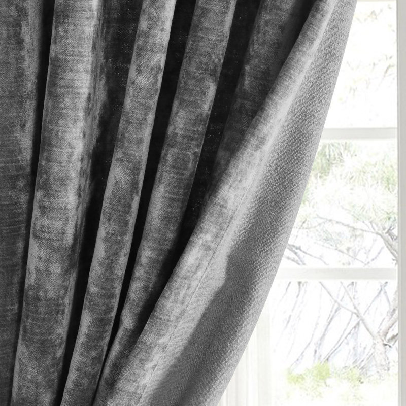 Eliava Textured Velvet Room Darkening Single Curtain Panel, Dark Grey, 52" W x 84" L