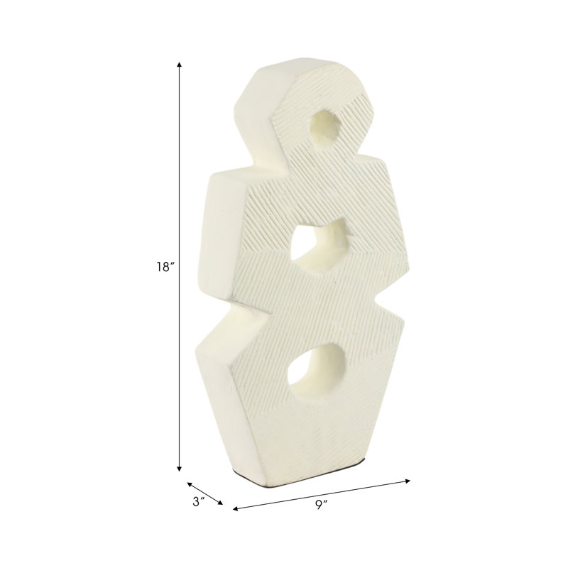 Modern Glam Pottery & Terracotta Abstract Sculpture with Textured Geometric Design., 18" H x 9" W x 9" D
