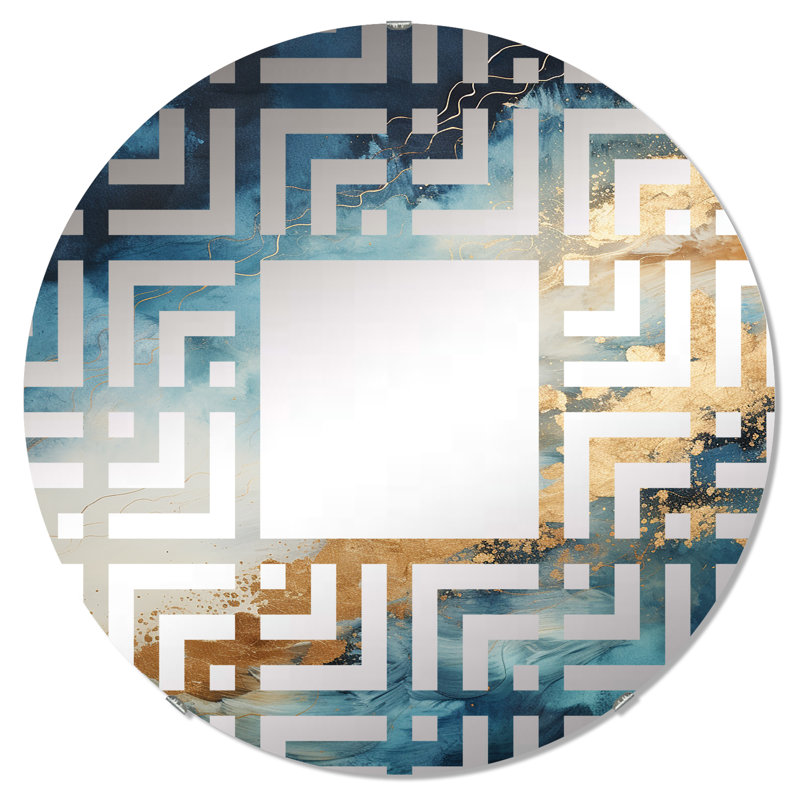 Miroir décoratif blanc et bleu Goldern Abstract River I - Maze-MIR117143, 23,6 po x 23,6 po