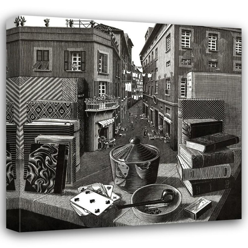 Nature morte et rue, H 20 po x l 20 po