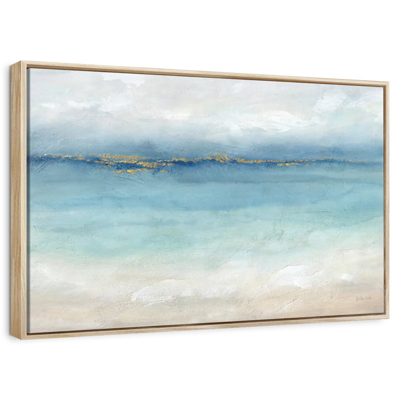 Paysage de mer sereine, Cadre flottant en bois naturel, 40 po x 27 po