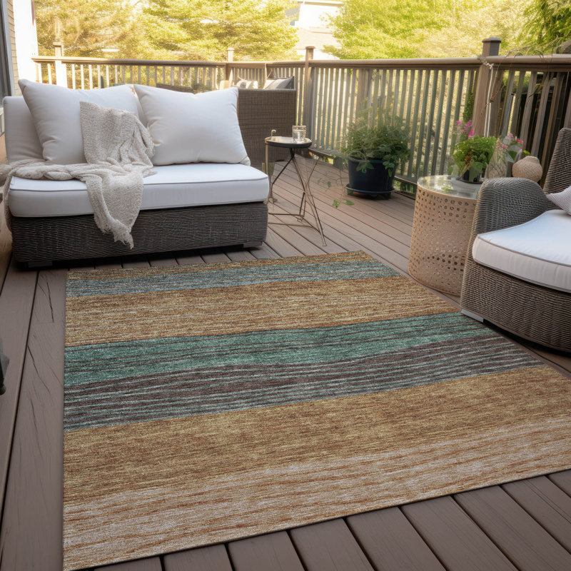 Washable Striped Indoor / Outdoor Rug, Rectangle 10' x 14'