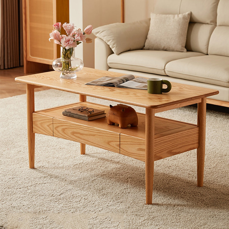 Simple rectangular solid wood coffee table, 23.8" H x 39.4" L x 21.7" W