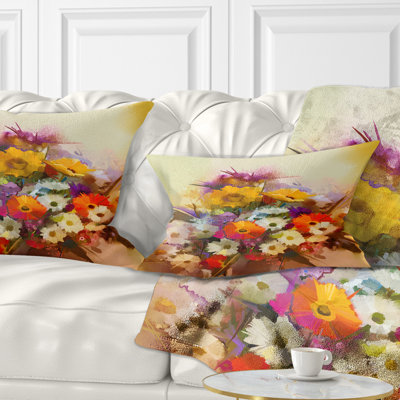 Floral Hand Painted Bouquet of Flowers Lumbar Pillow