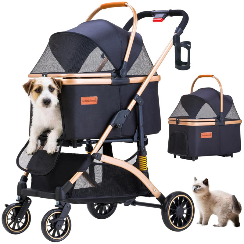 Pet Stroller For Medium Dog Stroller For Dogs Cats With 6 Shock Absorption System Detachable Carrier Suitable For Car Seat & Hand Carry Safe Outings