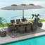 Red Barrel Studio® 10 Pieces Patio Wicker Dining Set With Double-sided Patio Umbrella 8 Armchairs Coffee-788284969