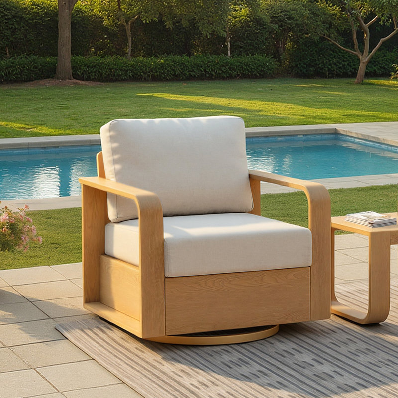 Ensemble de conversation pour patio 7 personnes avec coussins, Natural Wood, Cream